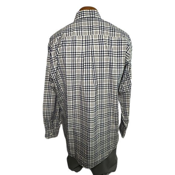 Jos. A. Bank White, Gray, & Navy Plaid Long-sleeve Dress Shirt, Large, Pre-owned - Picture 7 of 7